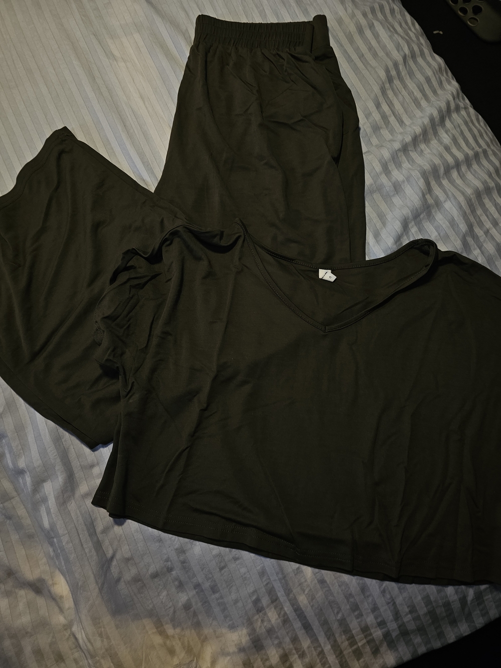 Women’s Olive Green V-Neck Cropped Top and Ankle Pants Set
